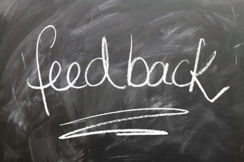 Chalkboard with the word "feedback" written on it.